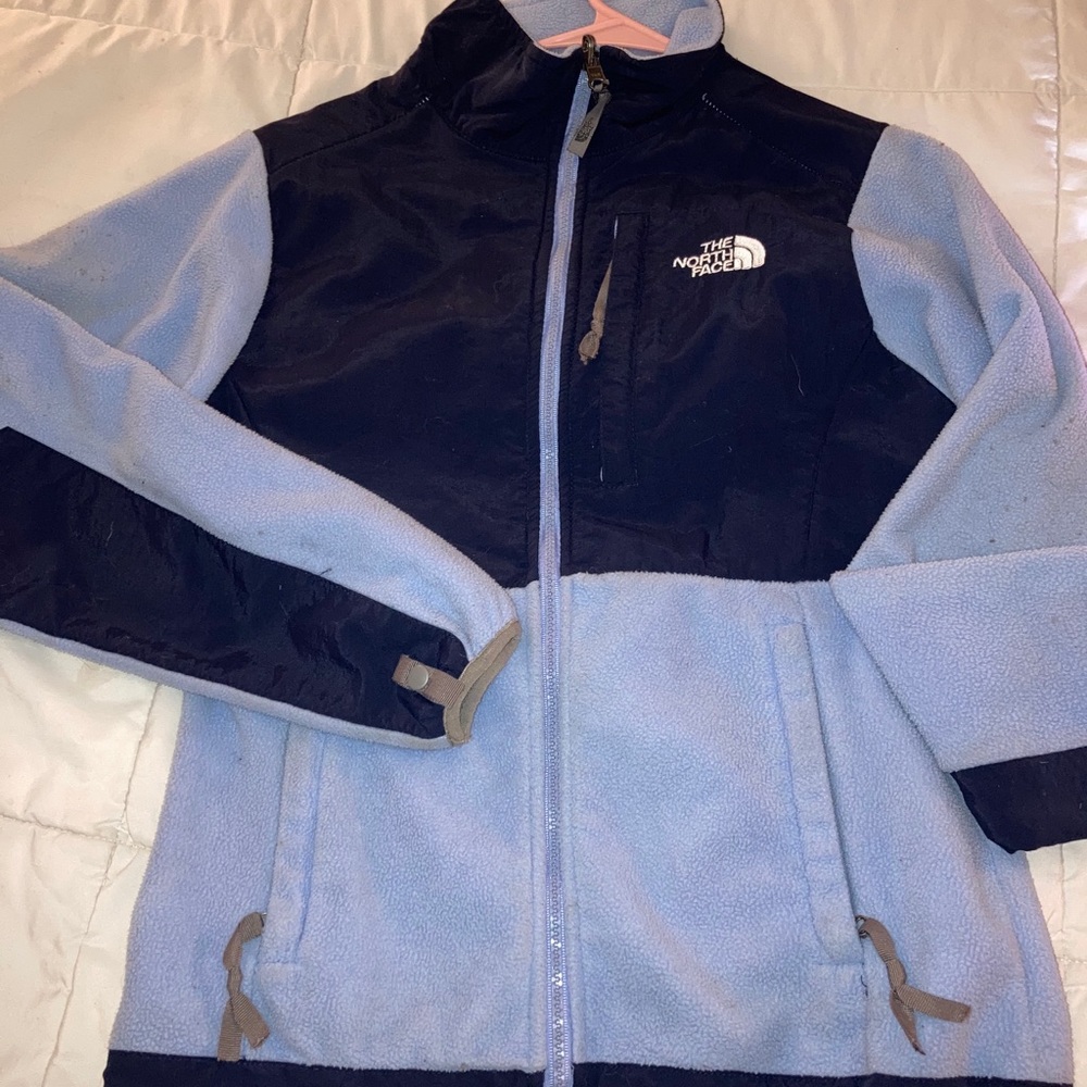 Two tone blue fleece north face jacket
